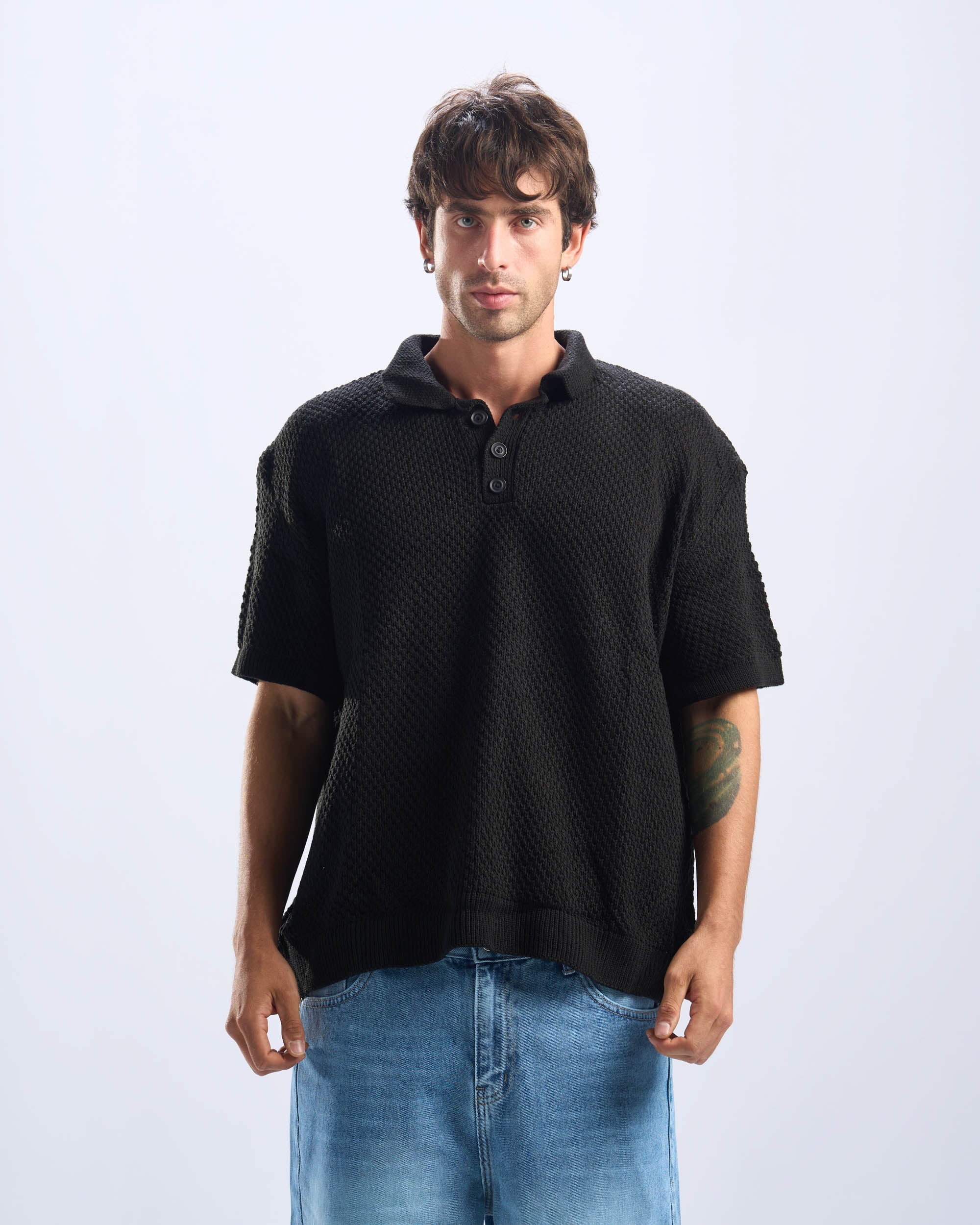 Black Polo Knitted Tee