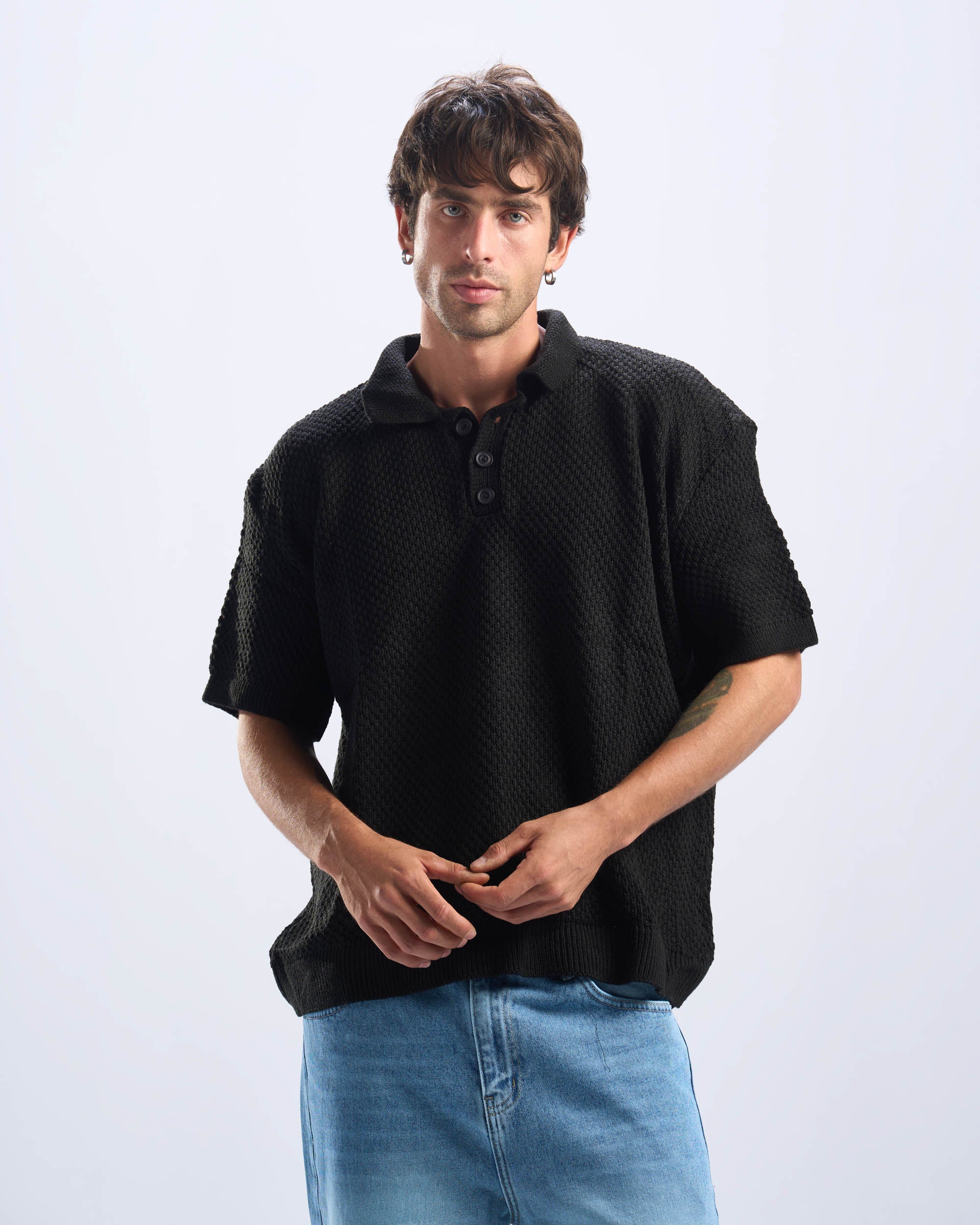 Black Polo Knitted Tee