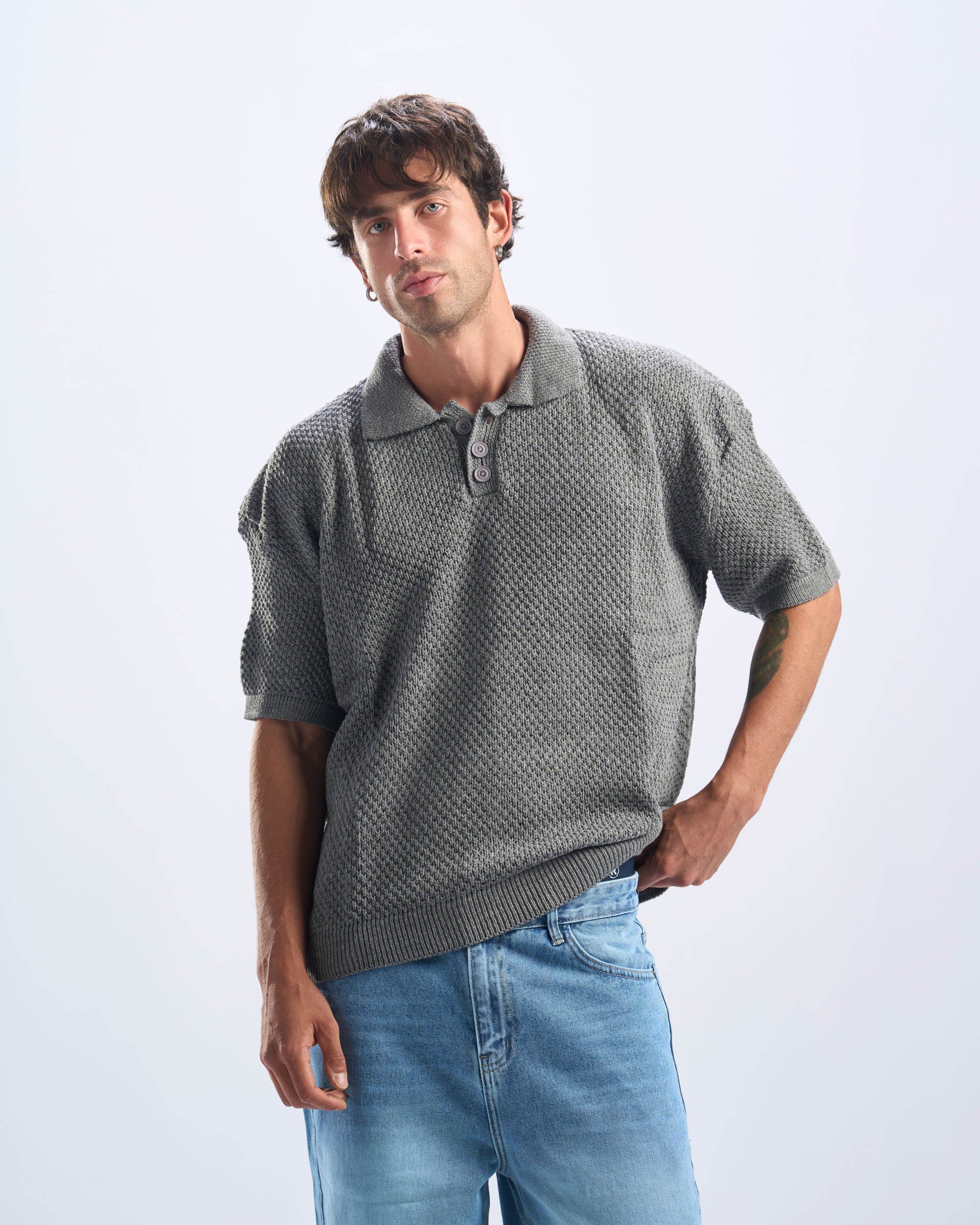 Grey Polo Knitted Tee