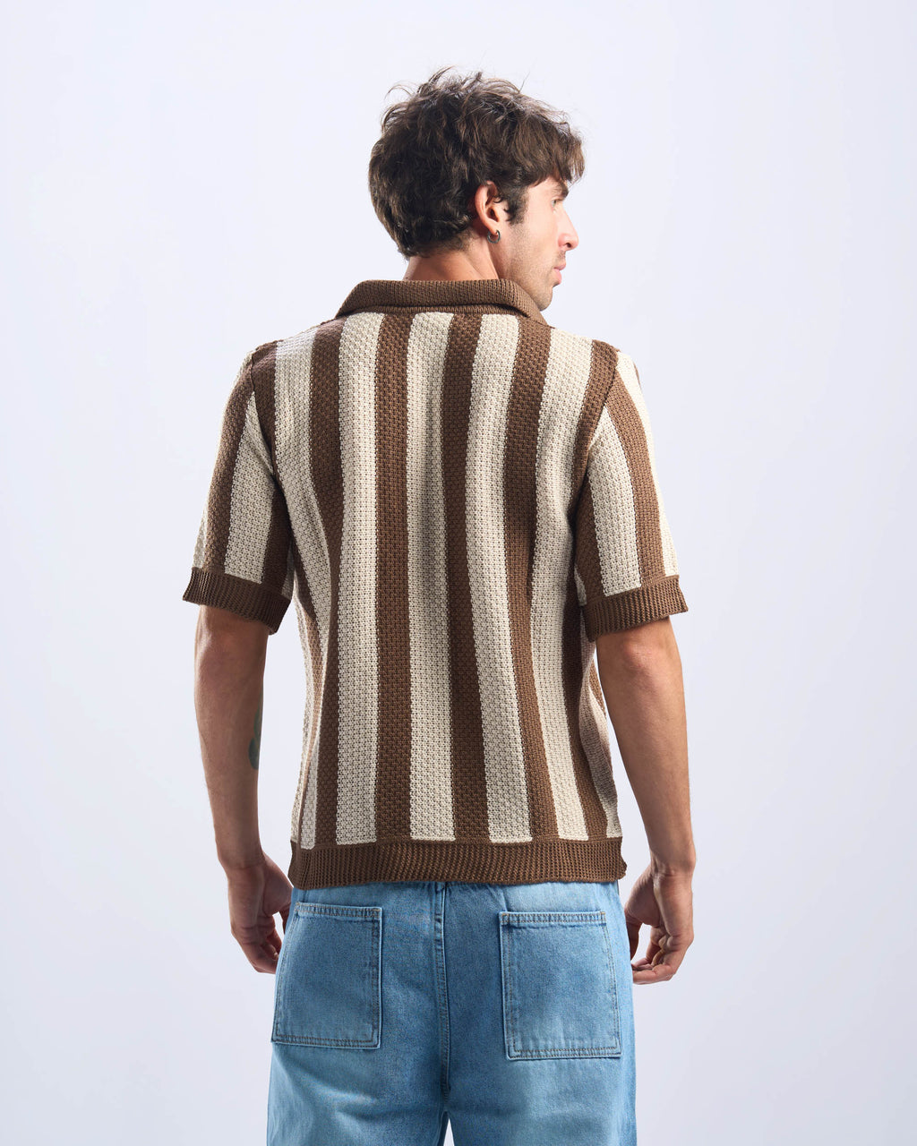 Brown x Beige Stripped Polo Knitted Tee