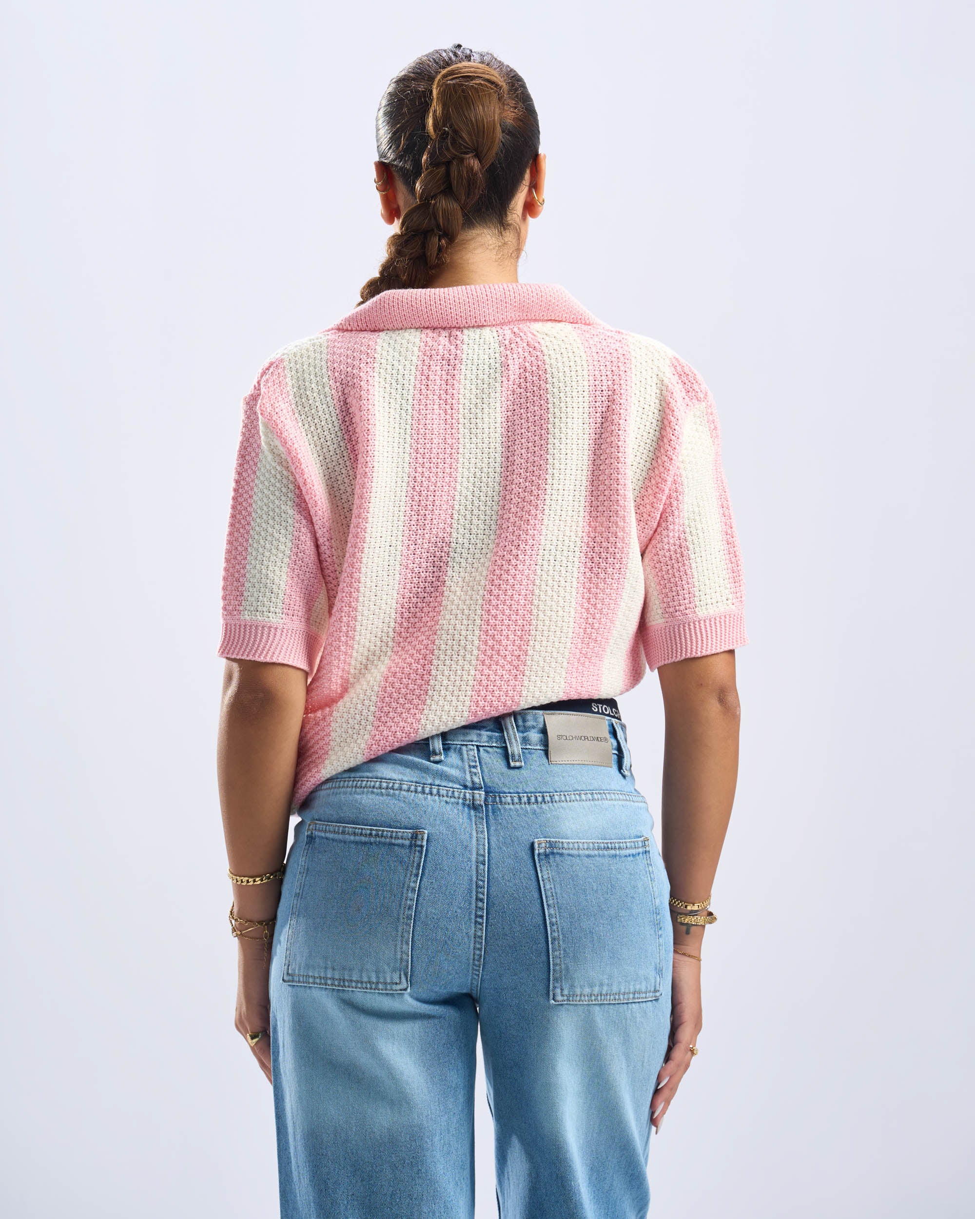 Pink Stripped Polo Knitted Tee