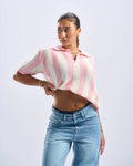 Pink Stripped Polo Knitted Tee