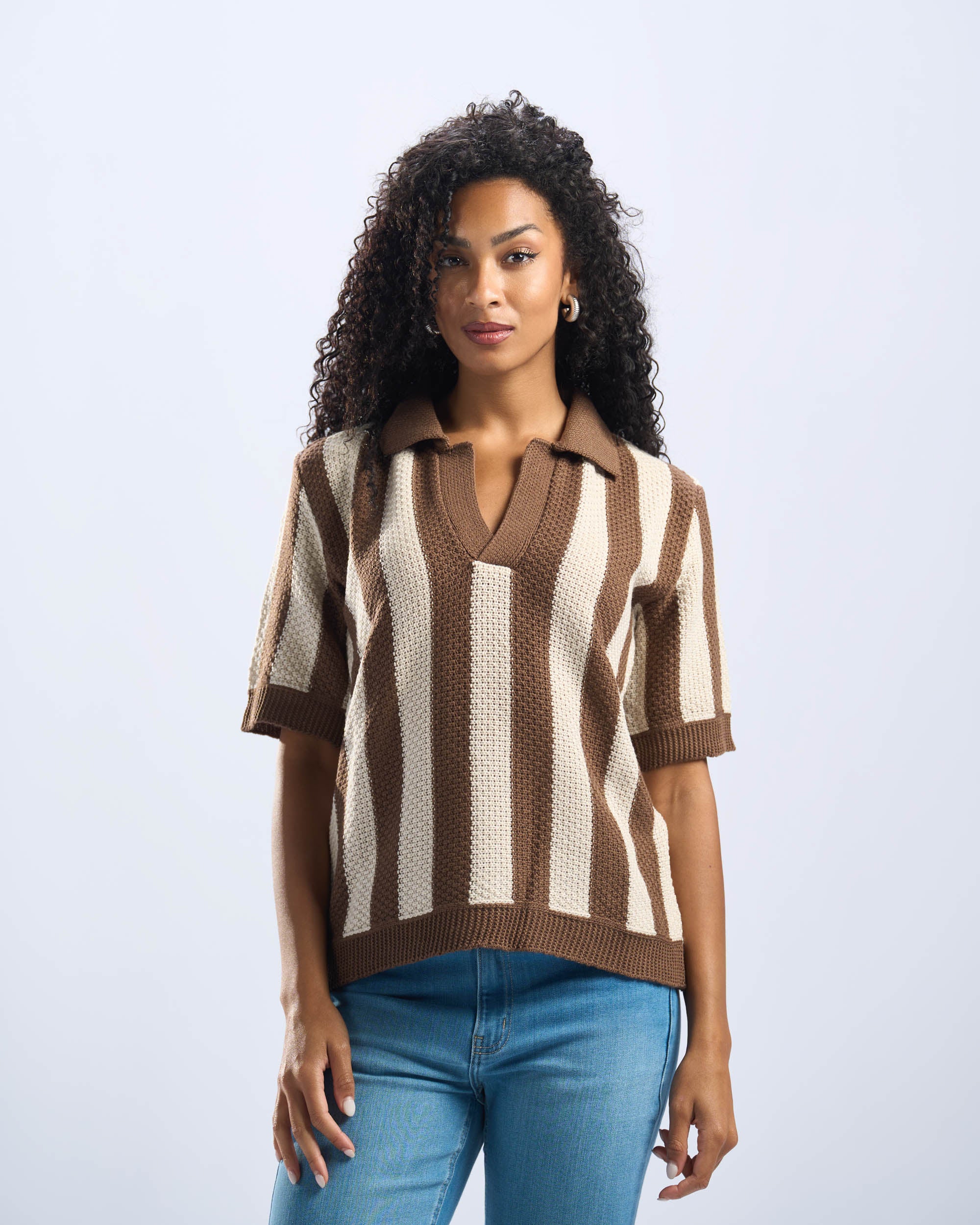 Brown x Beige Stripped Polo Knitted Tee