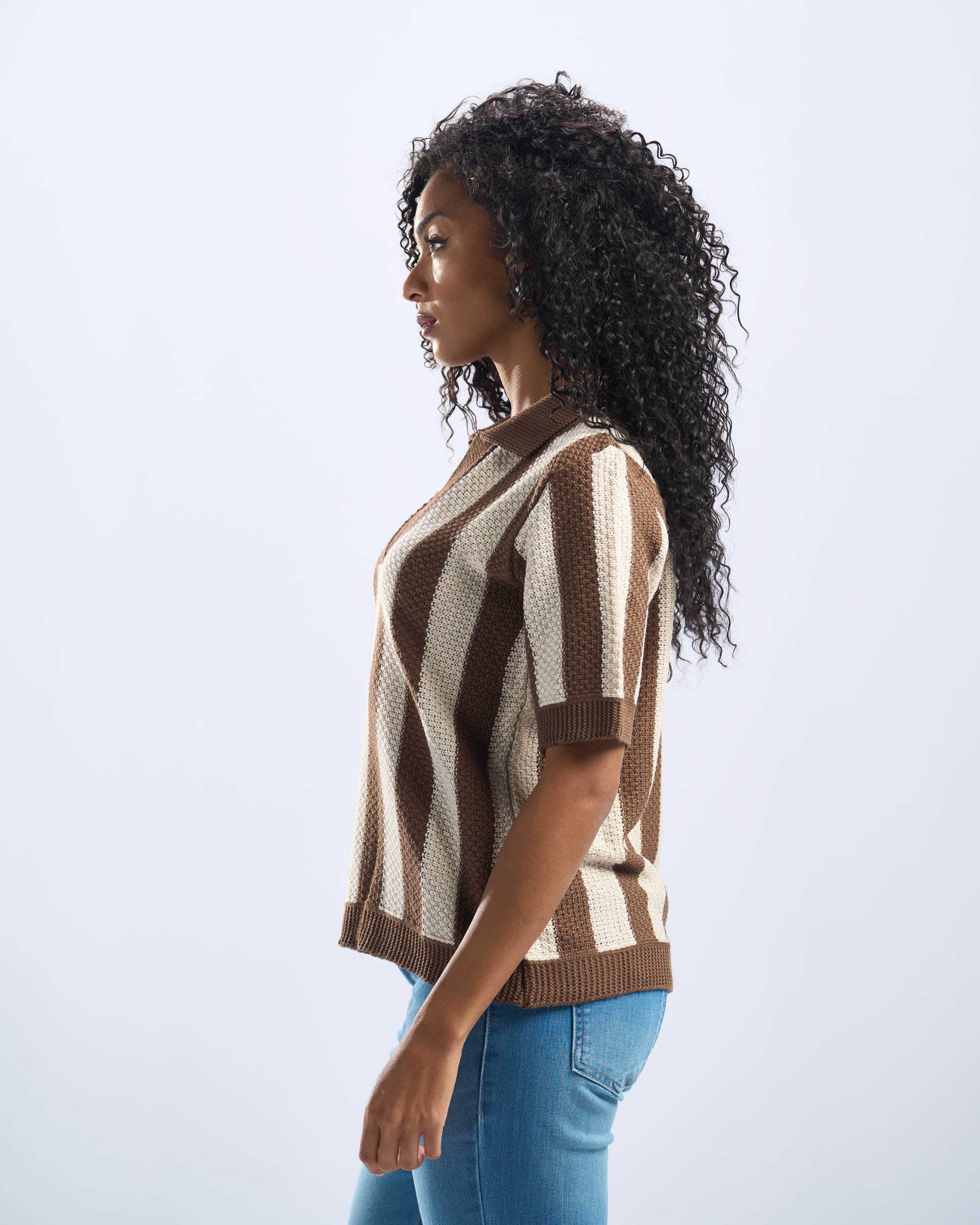 Brown x Beige Stripped Polo Knitted Tee