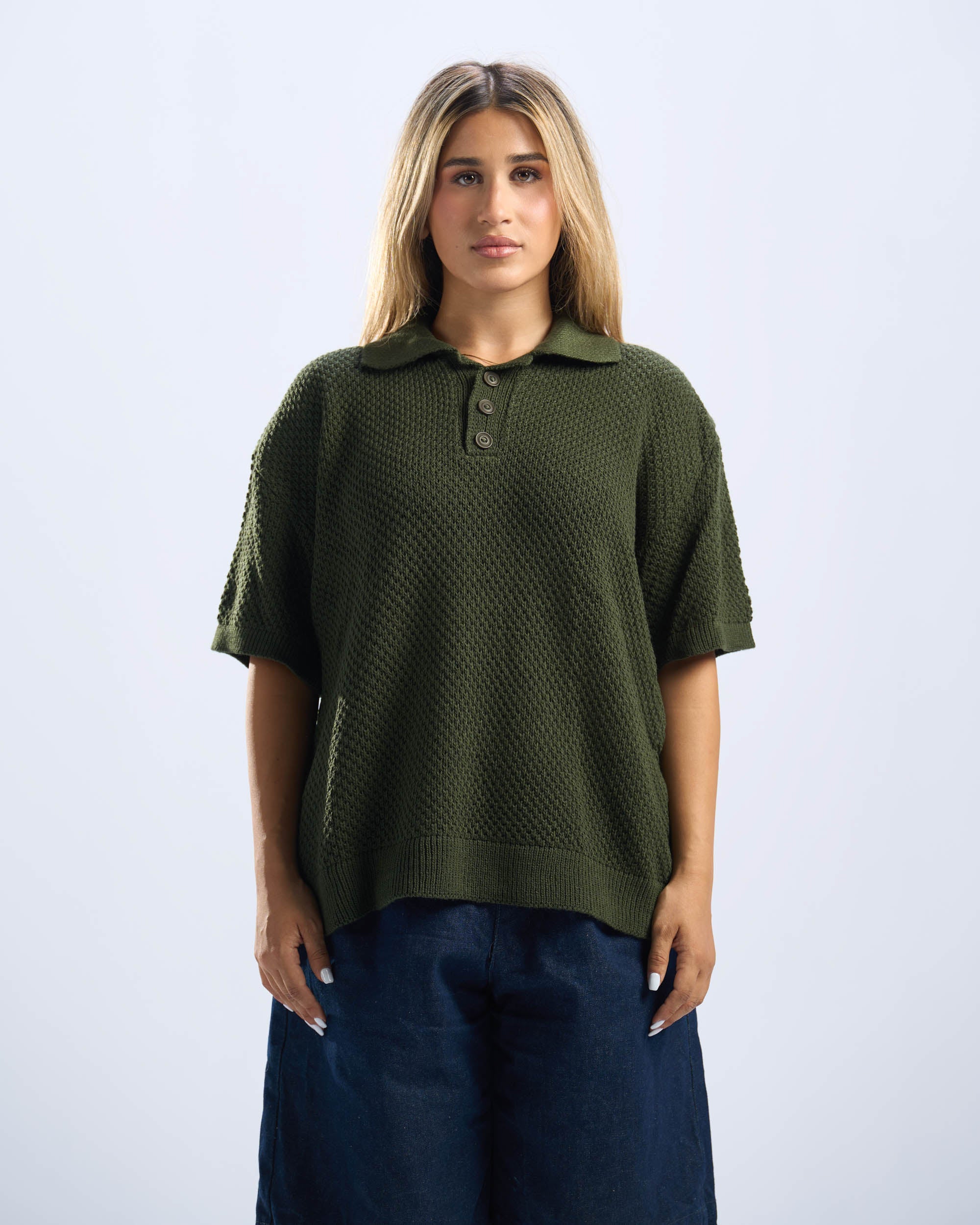 Olive Polo Knitted Tee