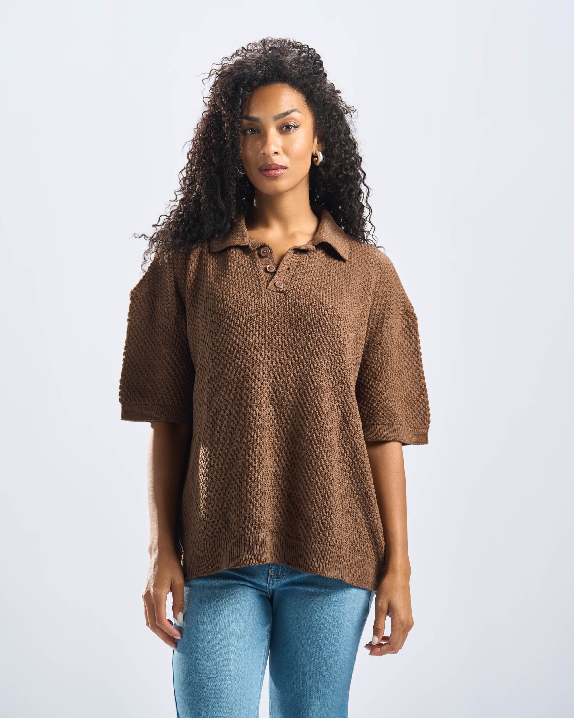 Brown Polo Knitted Tee
