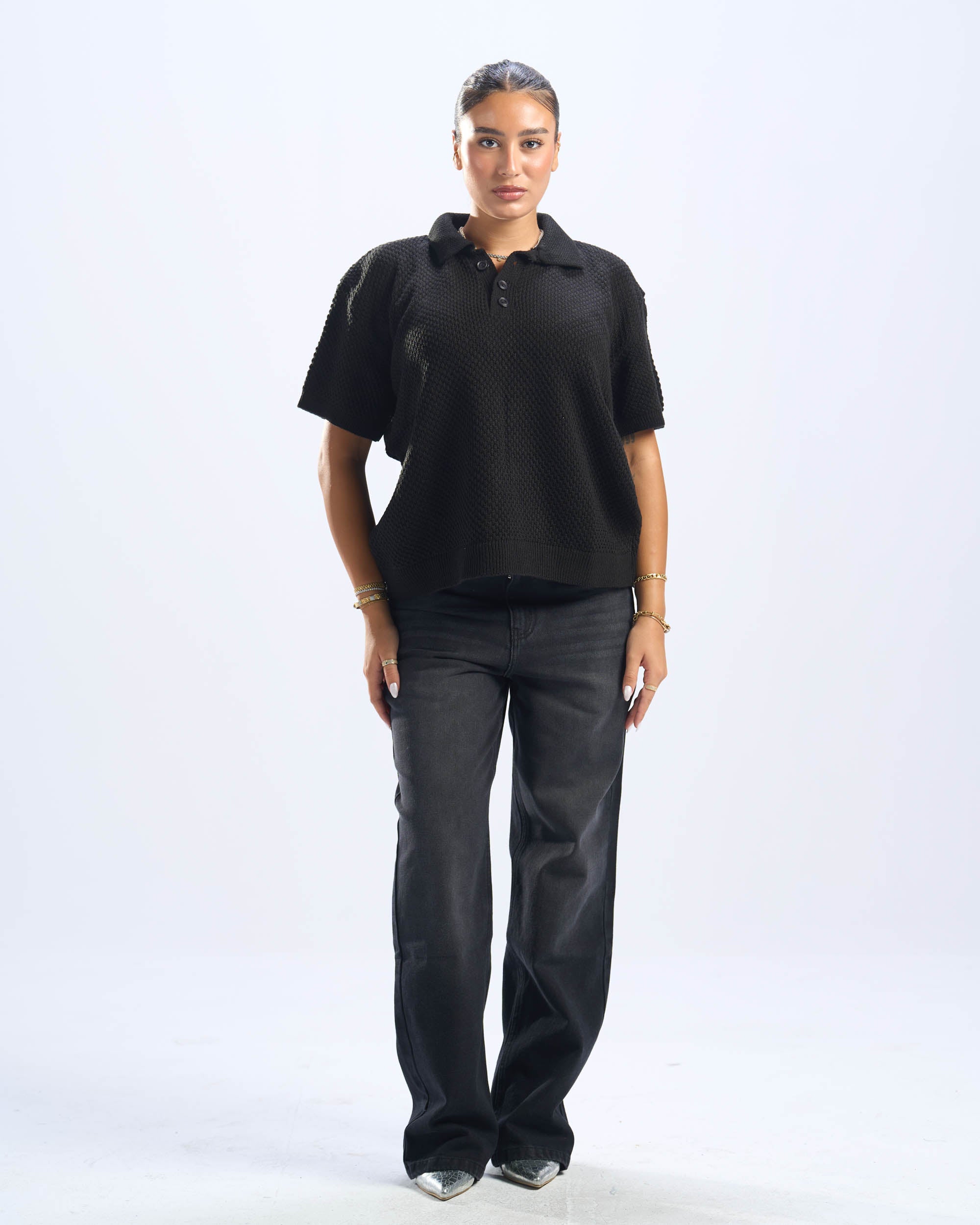 Black Polo Knitted Tee