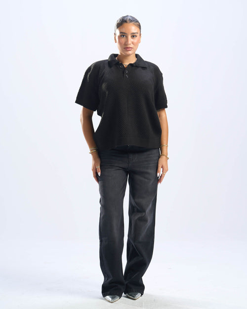 Black Polo Knitted Tee