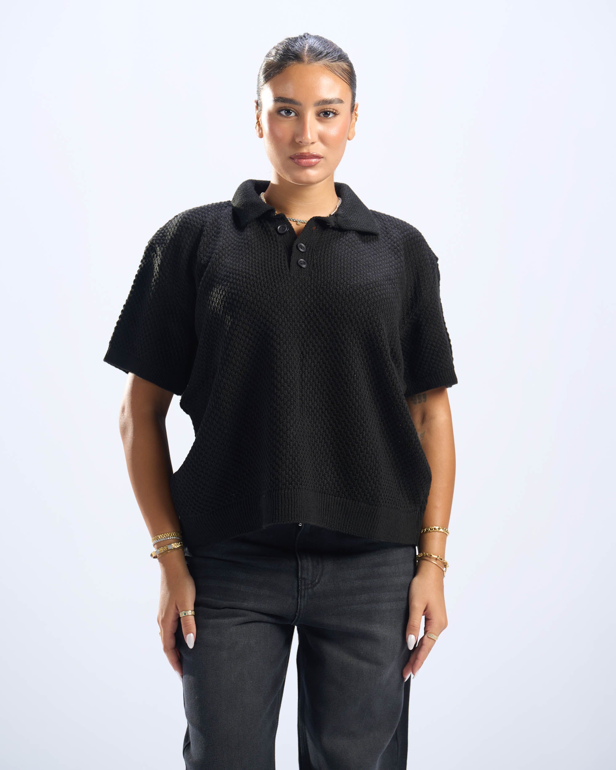 Black Polo Knitted Tee