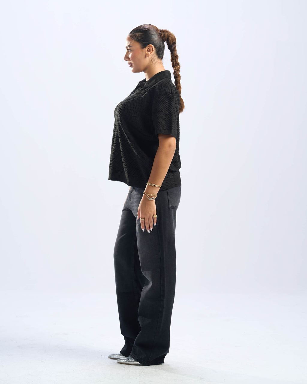 Black Polo Knitted Tee