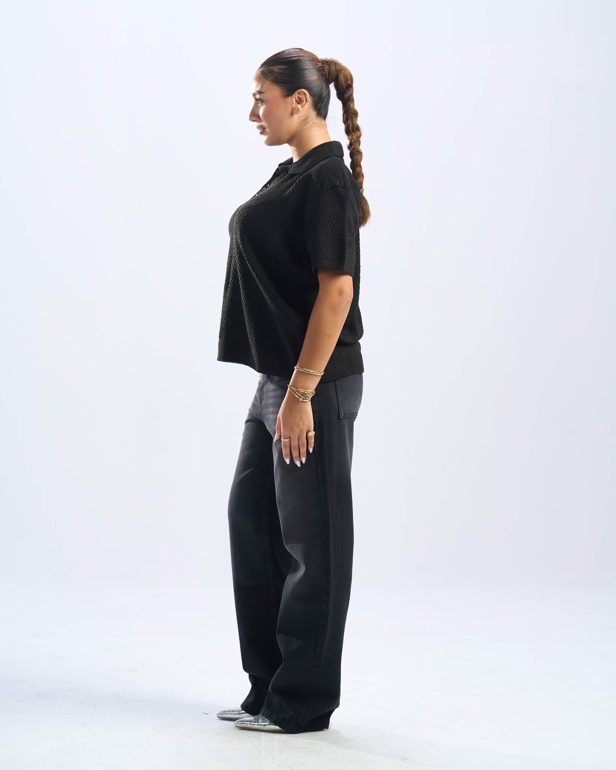 Black Polo Knitted Tee