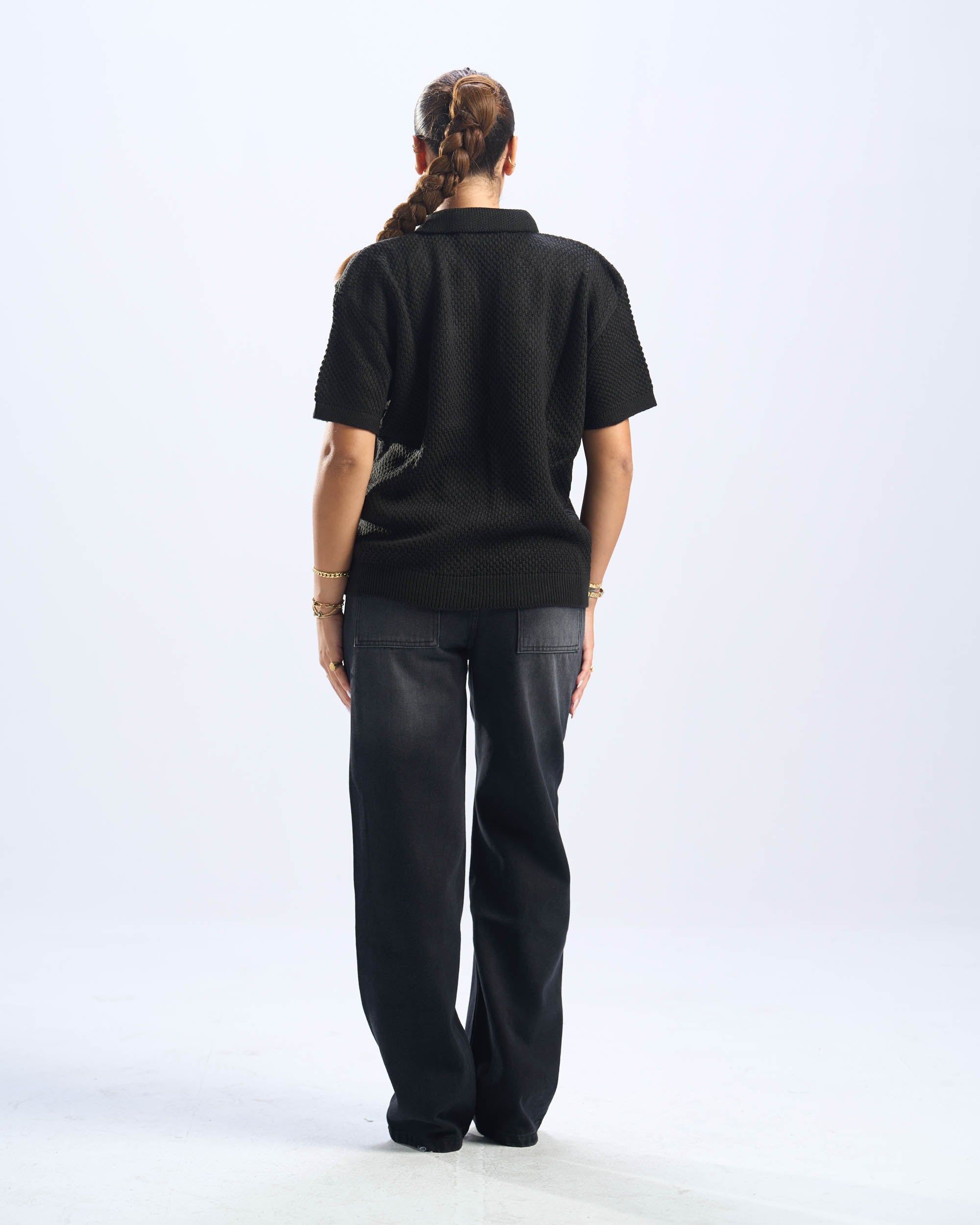 Black Polo Knitted Tee