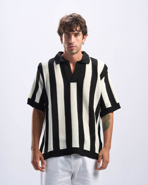 Black Stripped Polo Knitted Tee