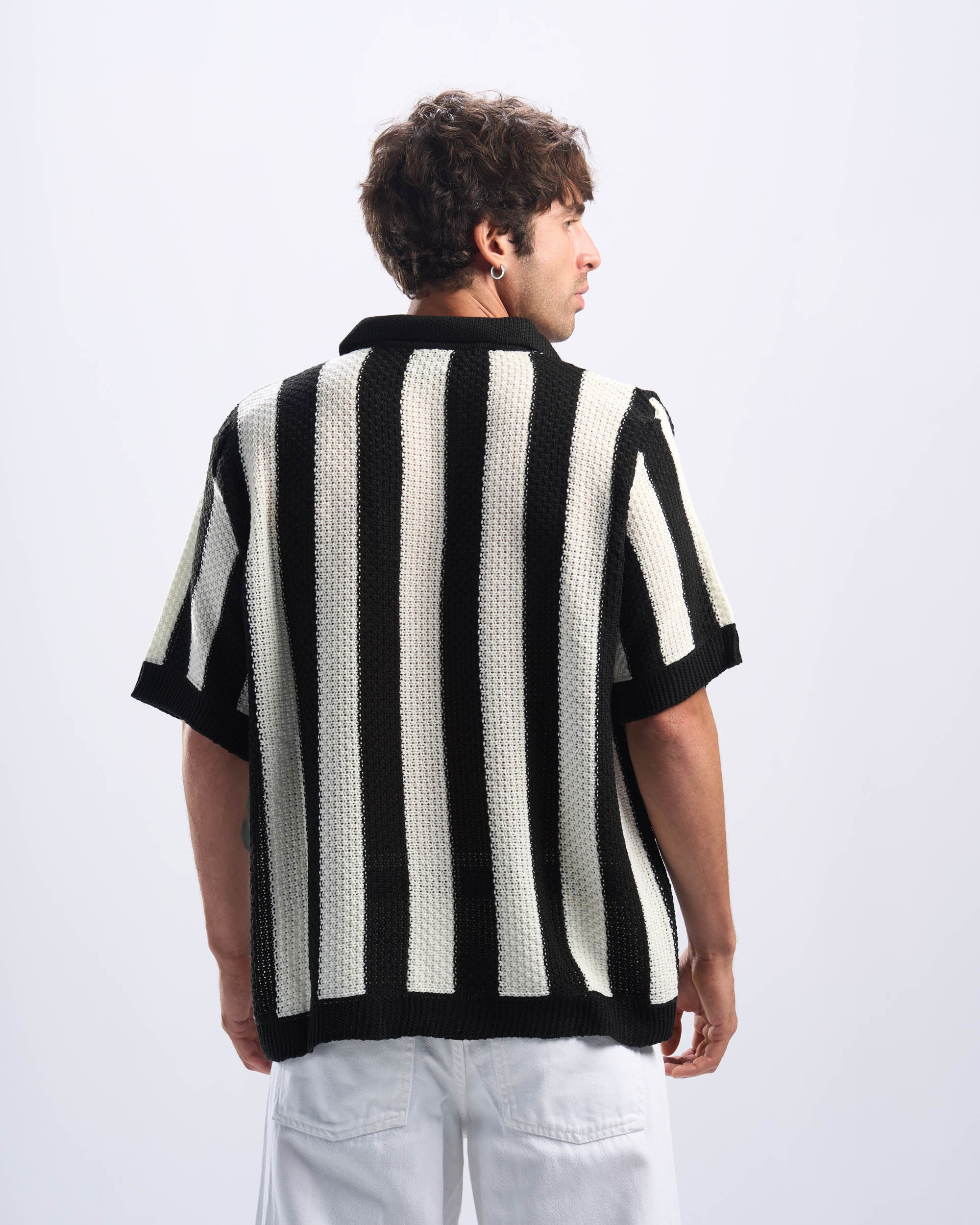 Black Stripped Polo Knitted Tee