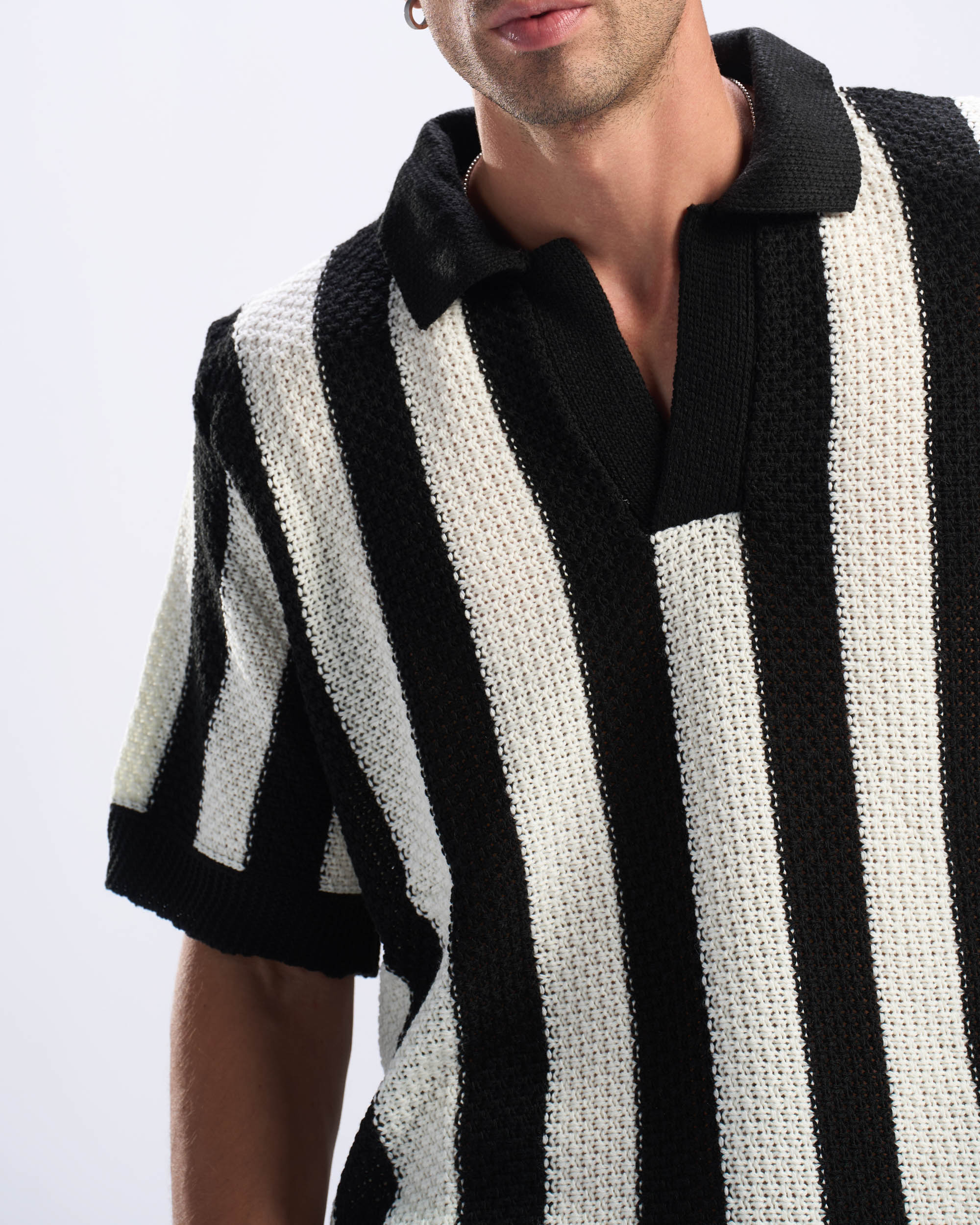 Black Stripped Polo Knitted Tee