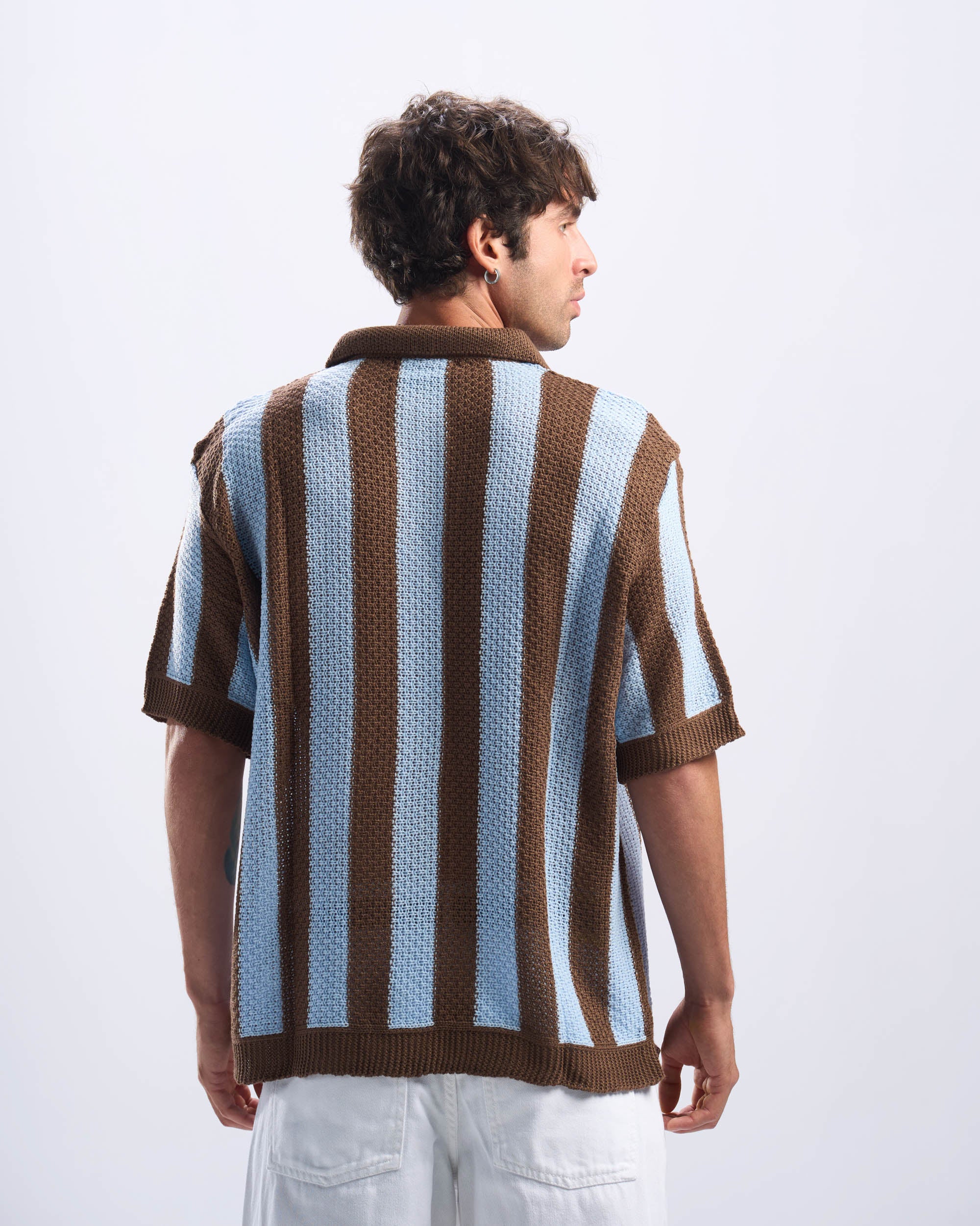 Brown x Baby Blue Stripped Polo Knitted Tee