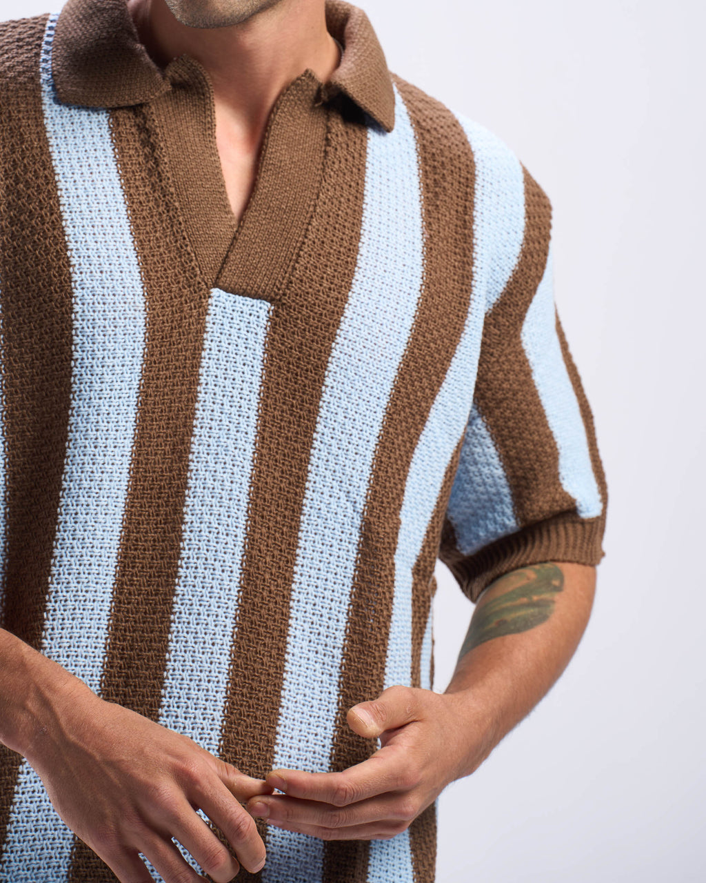Brown x Baby Blue Stripped Polo Knitted Tee