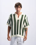 Olive Stripped Polo Knitted Tee