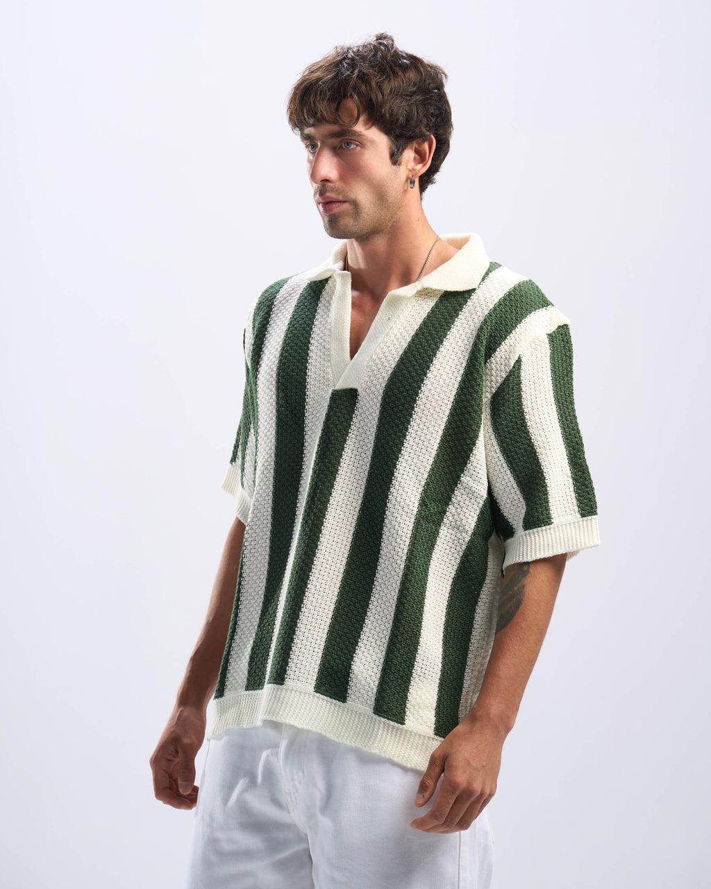 Olive Stripped Polo Knitted Tee
