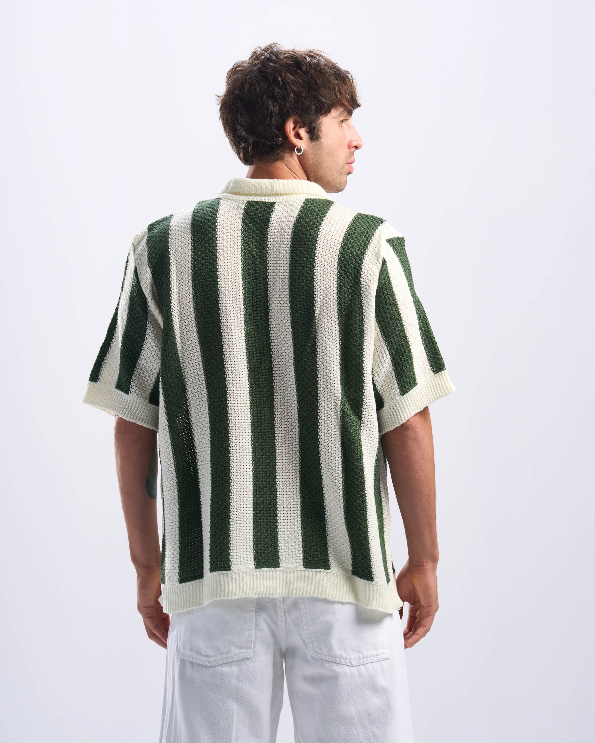 Olive Stripped Polo Knitted Tee