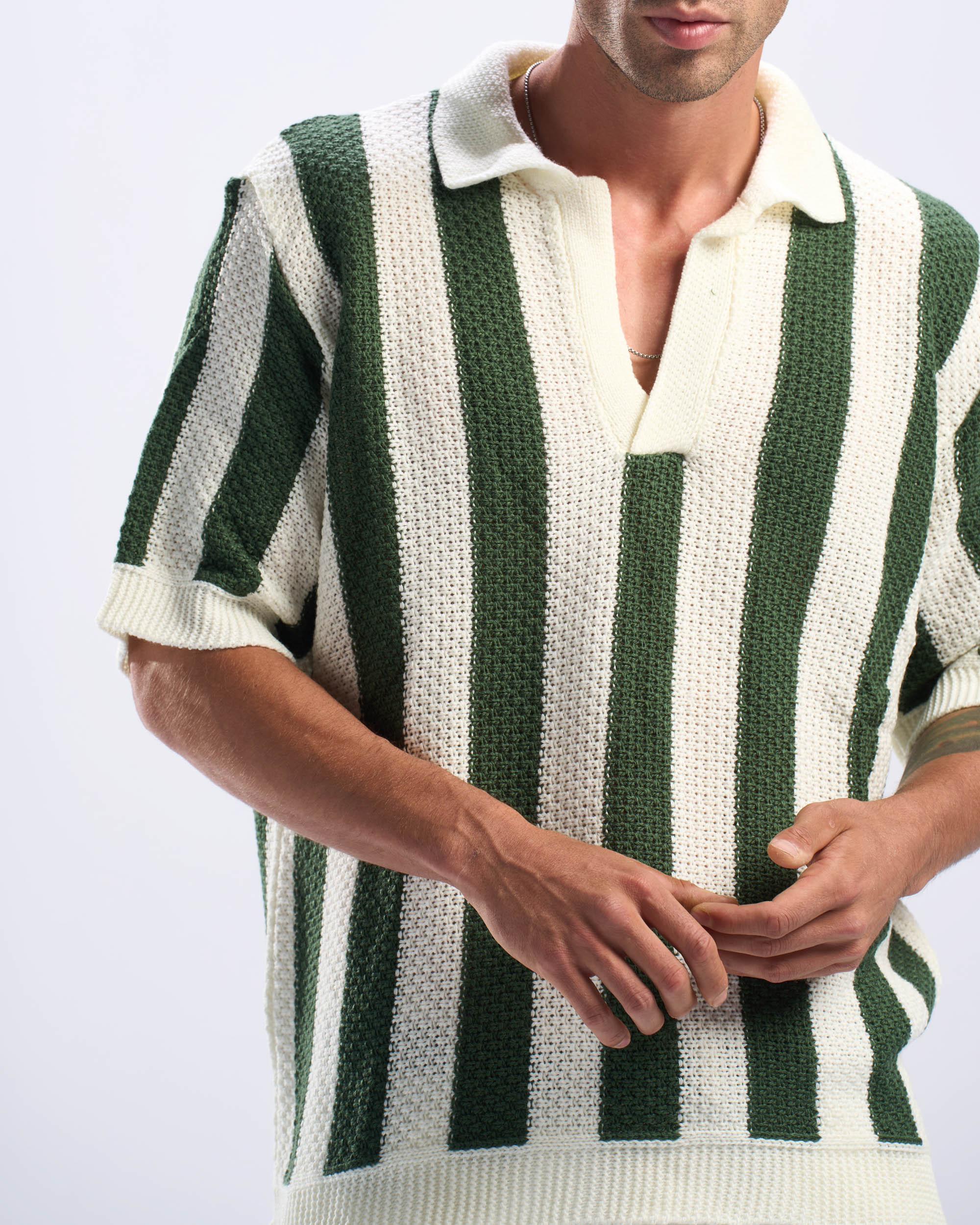 Olive Stripped Polo Knitted Tee