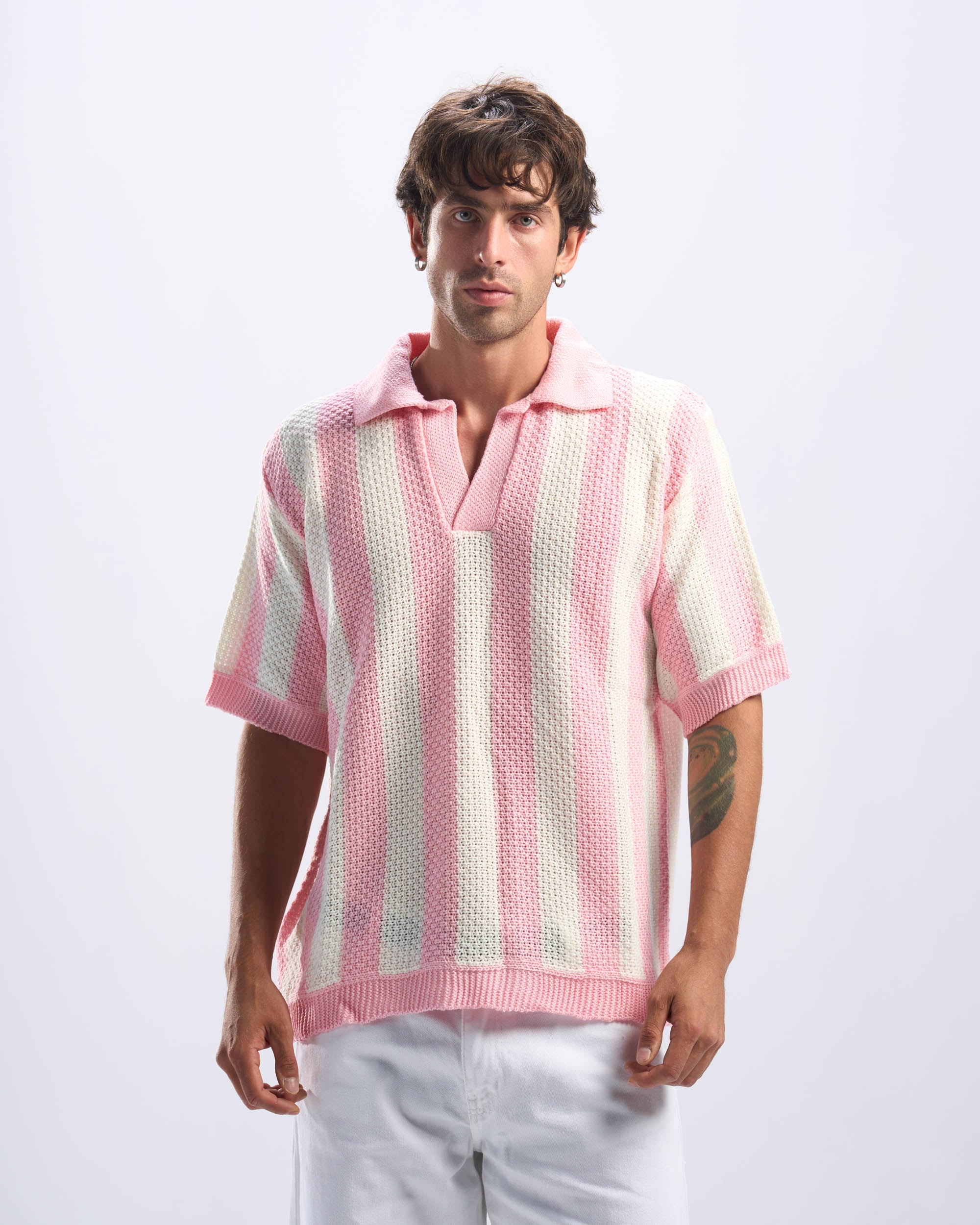 Pink Stripped Polo Knitted Tee