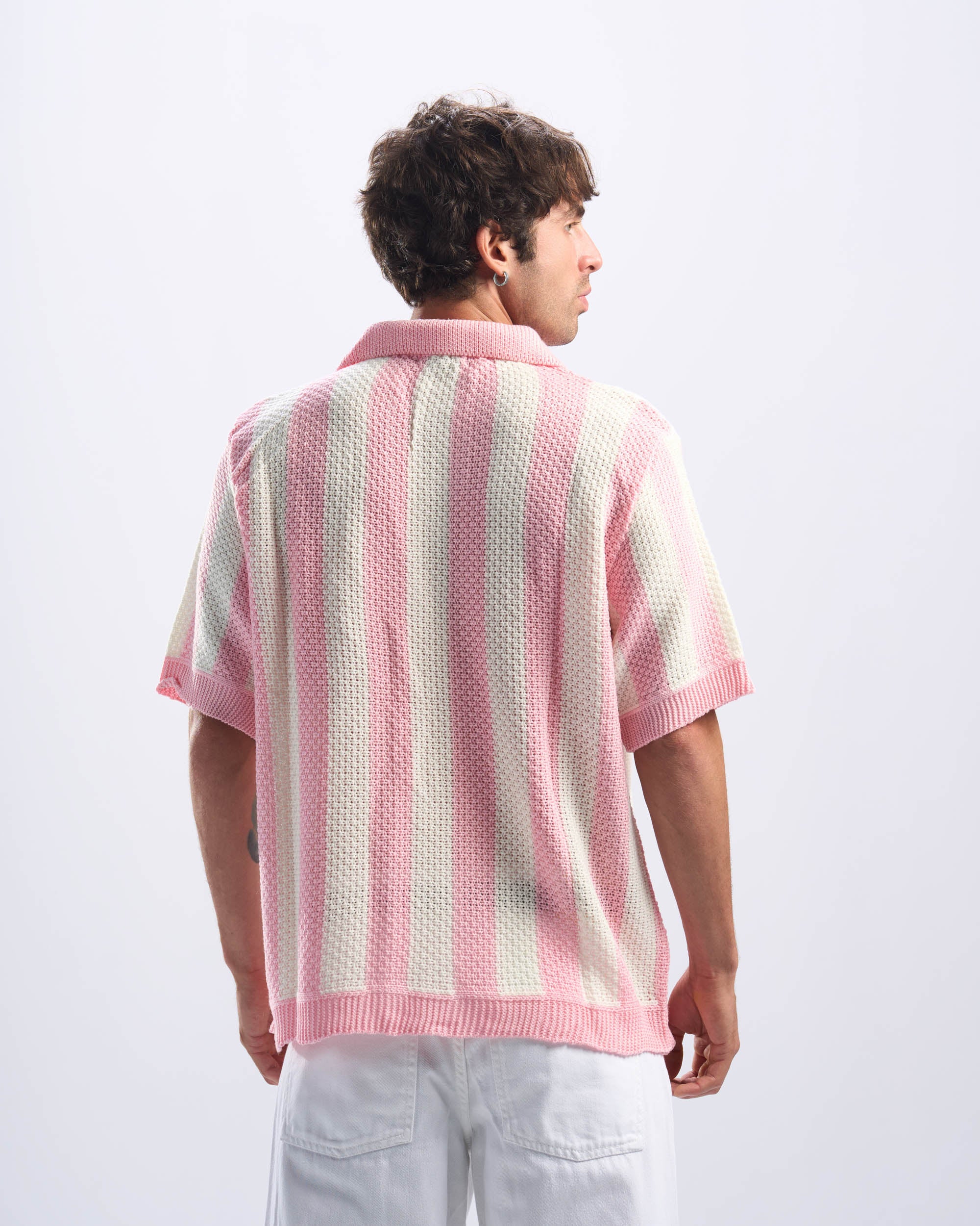 Pink Stripped Polo Knitted Tee
