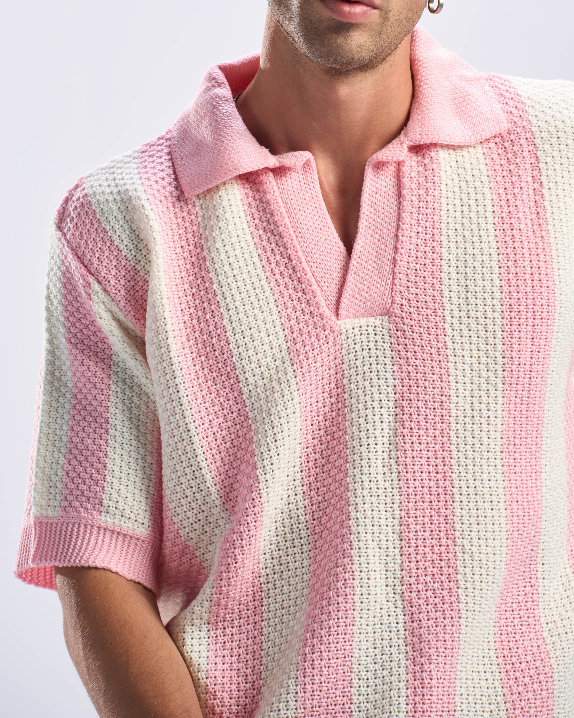 Pink Stripped Polo Knitted Tee