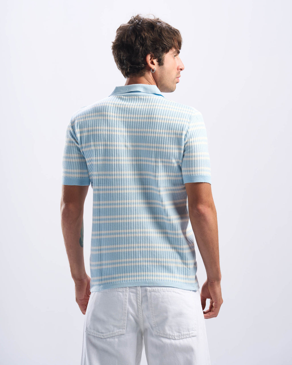 White x Baby Blue Stripped Cotton Polo Men