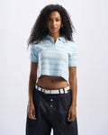 White x Baby Blue Stripped Cotton Polo Women