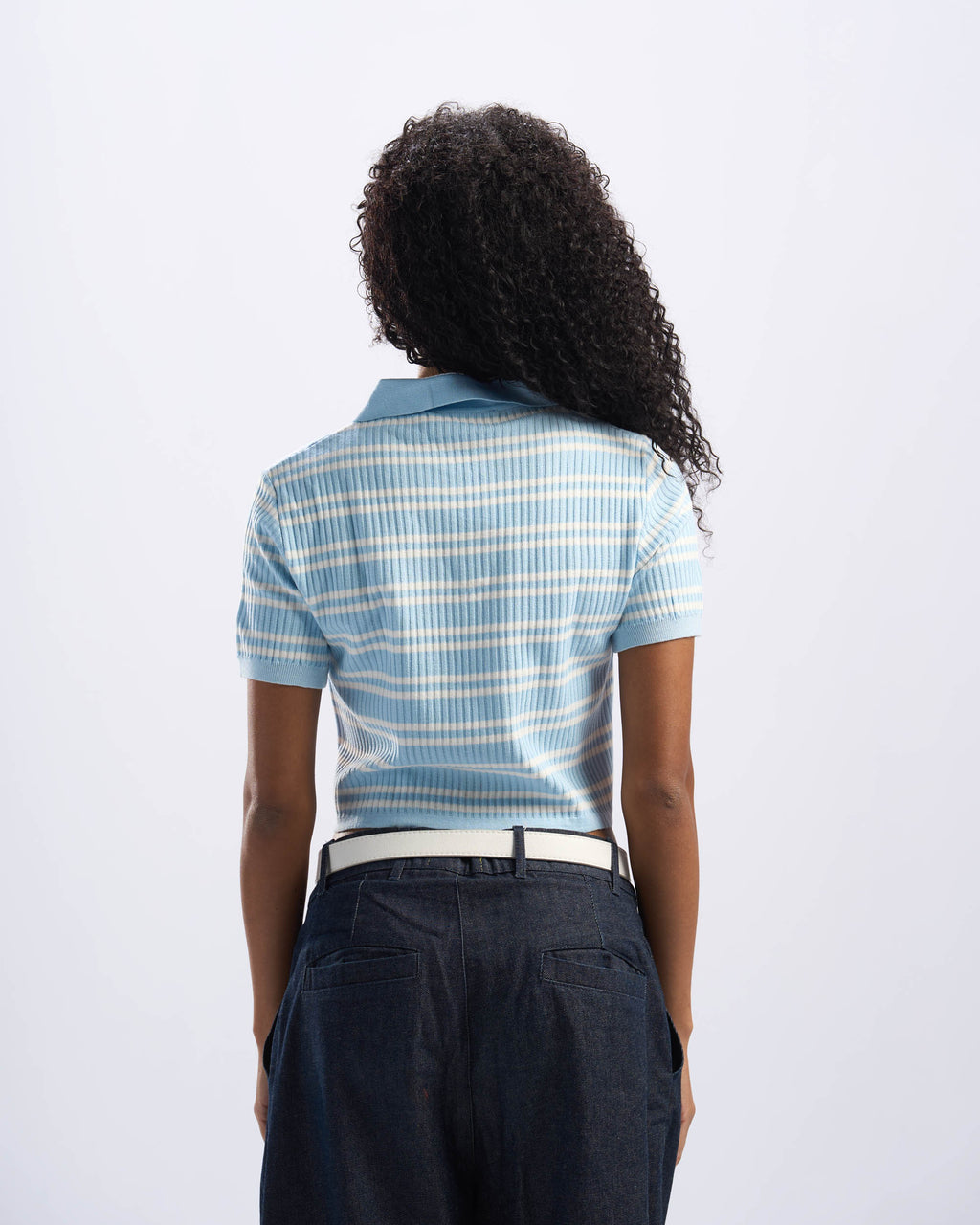 White x Baby Blue Stripped Cotton Polo Women