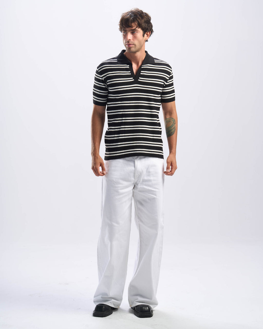 Black Stripped Cotton Polo Men