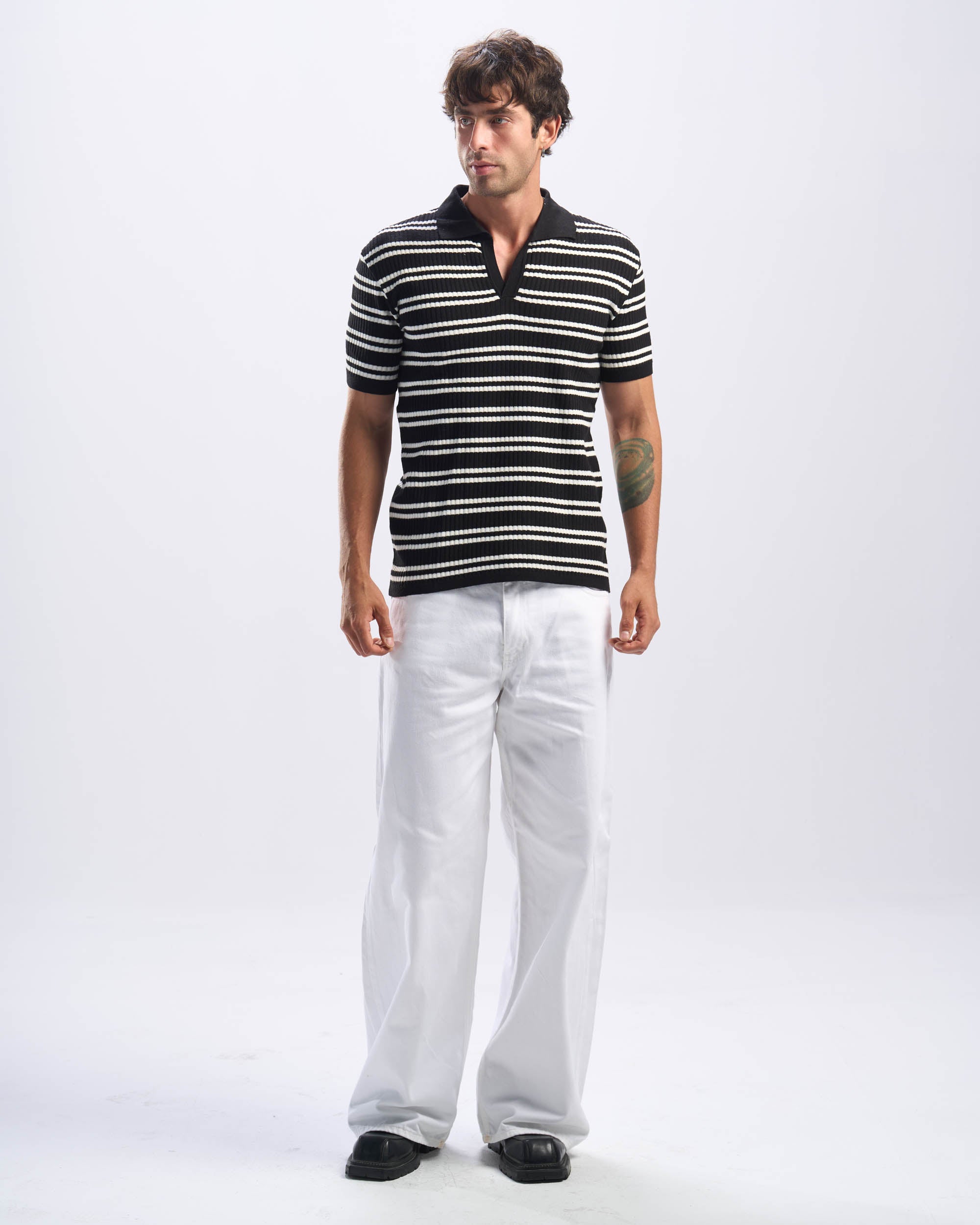 Black Stripped Cotton Polo Men