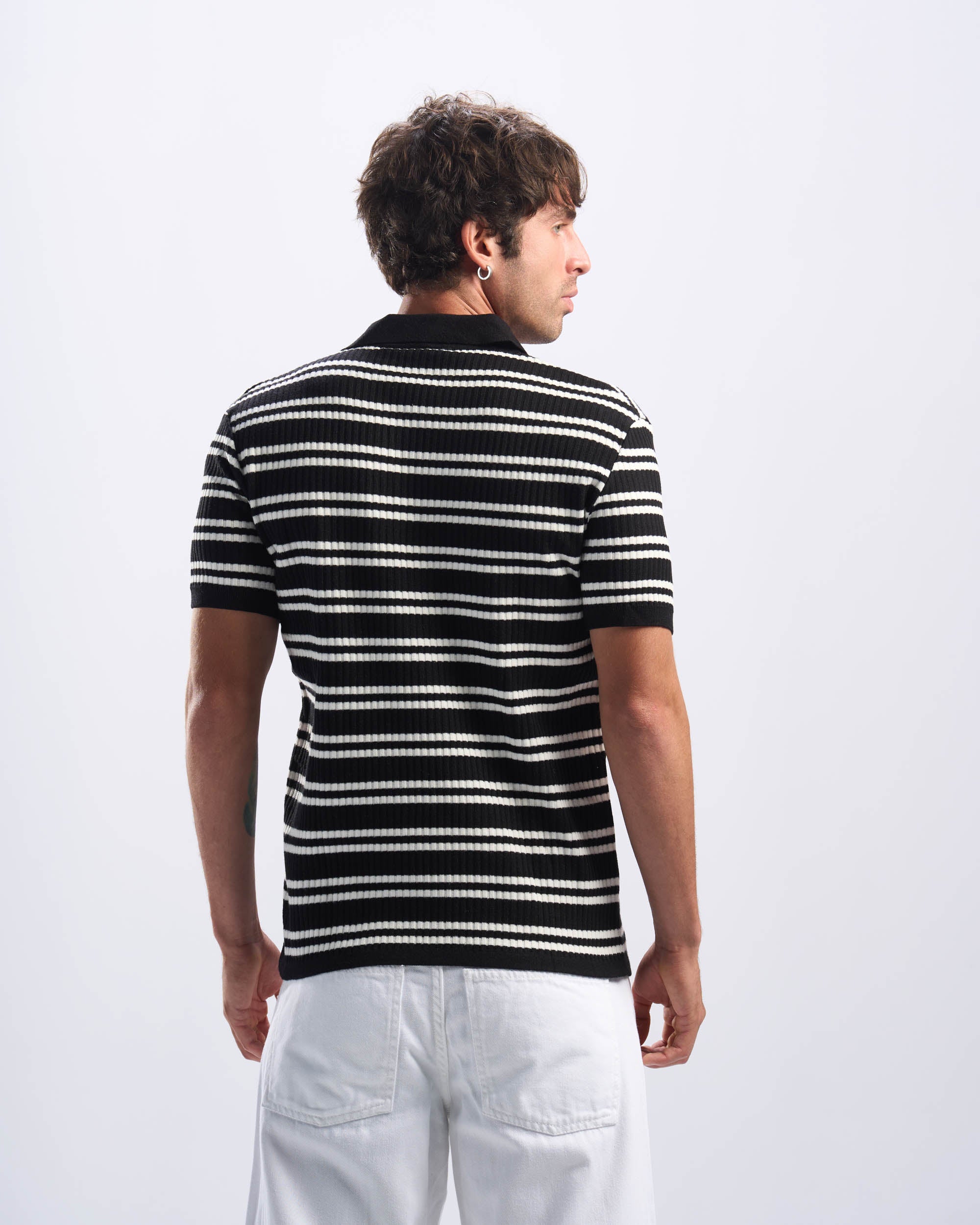Black Stripped Cotton Polo Men
