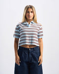 Brown x Baby Blue Stripped Cotton Polo Women