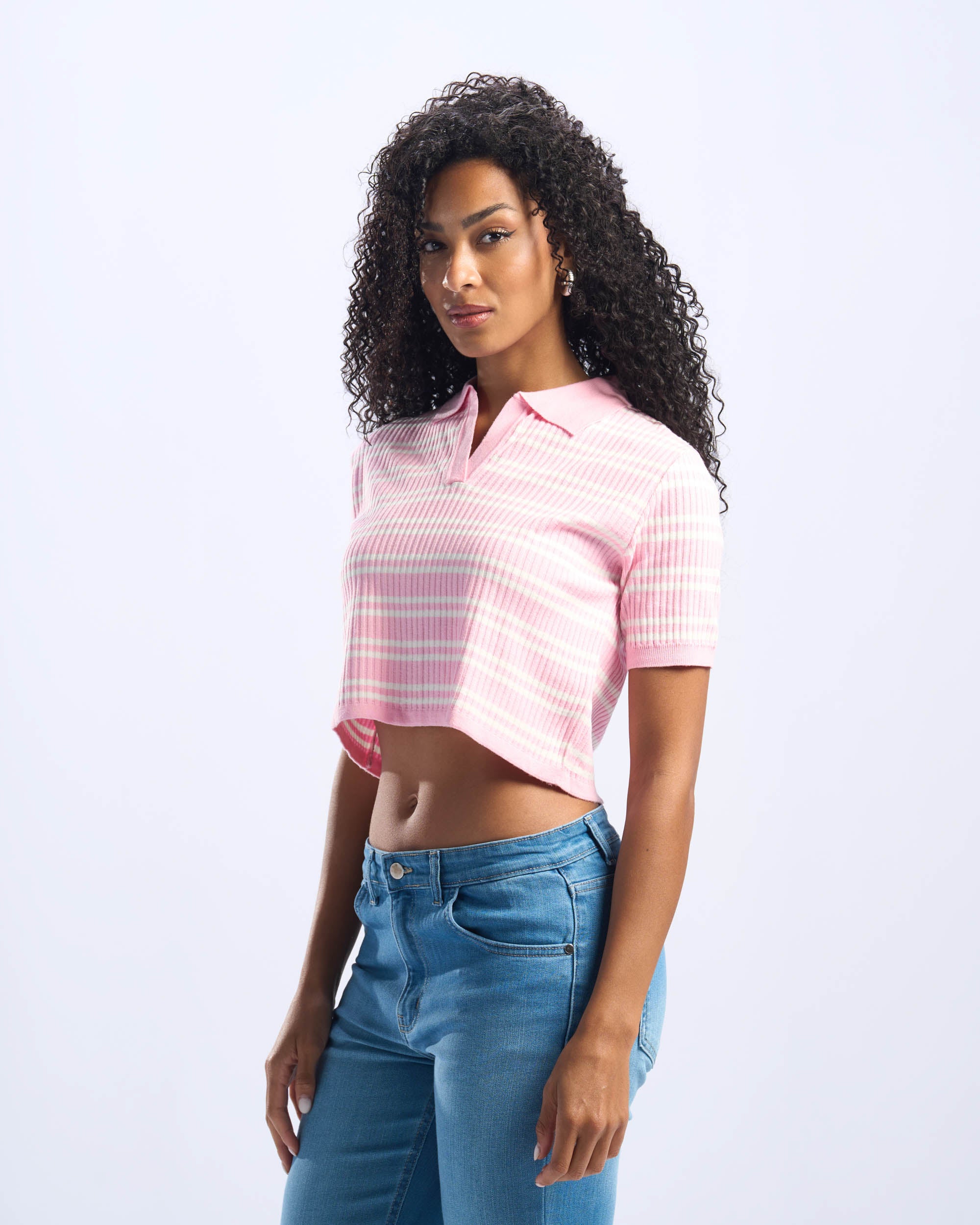 Pink Stripped Cotton Polo Women