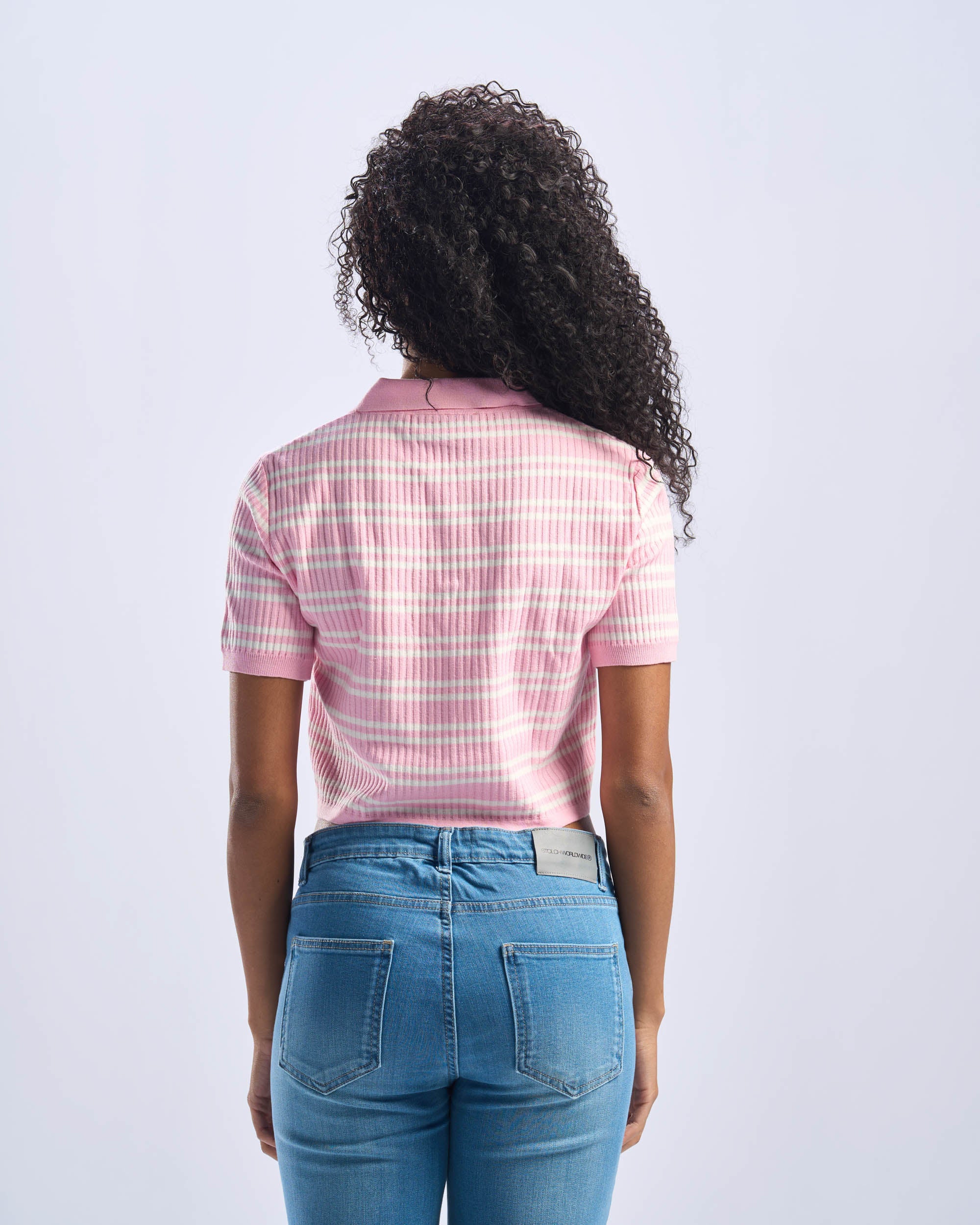 Pink Stripped Cotton Polo Women