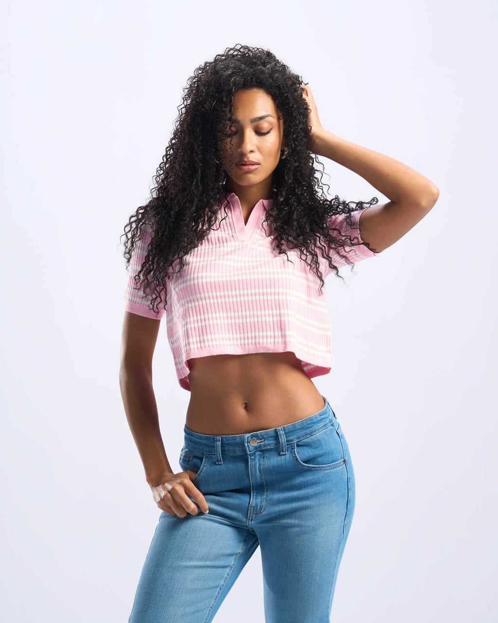 Pink Stripped Cotton Polo Women