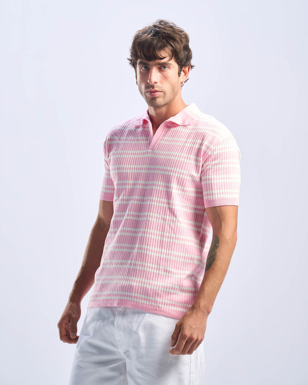 Pink Stripped Cotton Polo Men