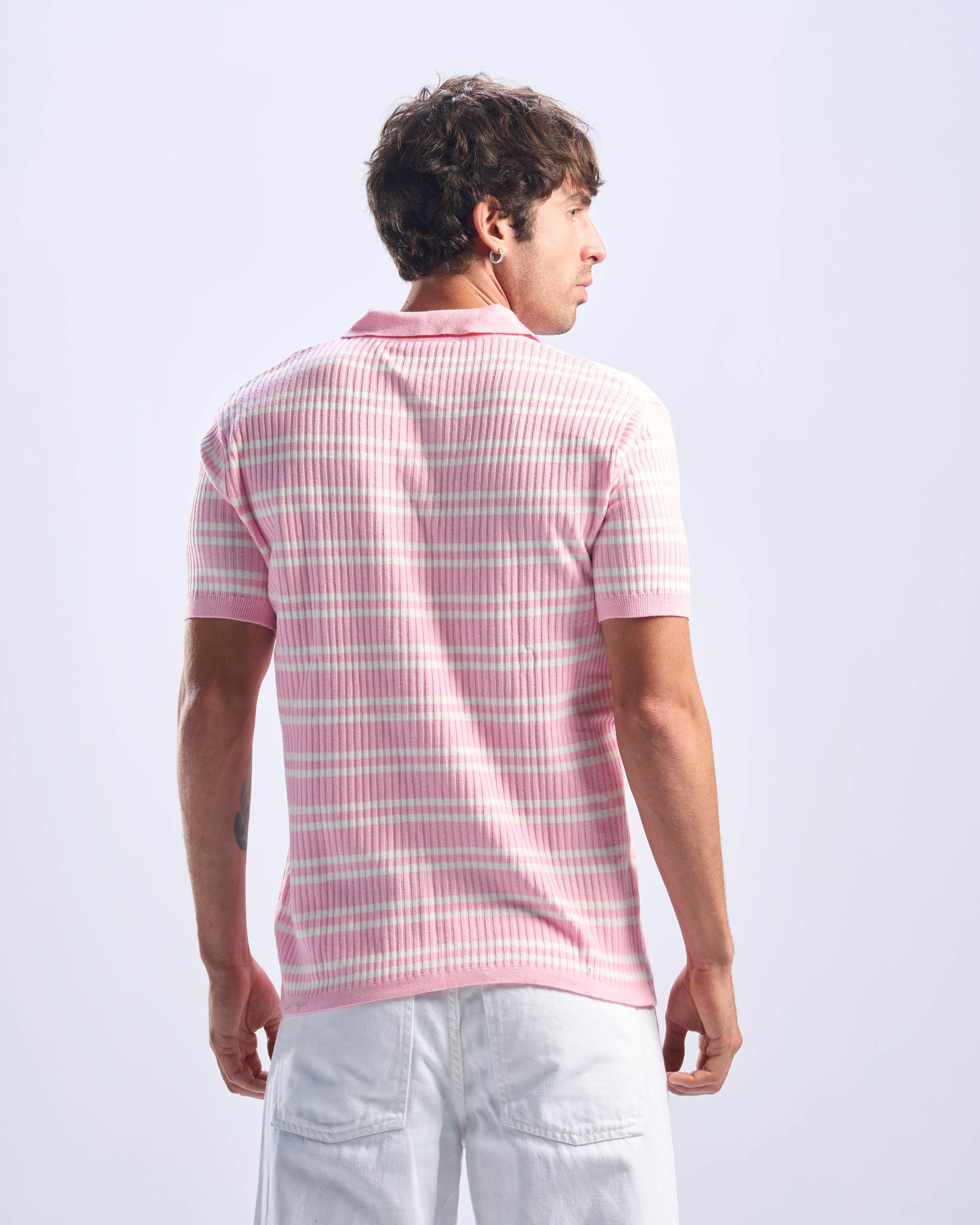 Pink Stripped Cotton Polo Men