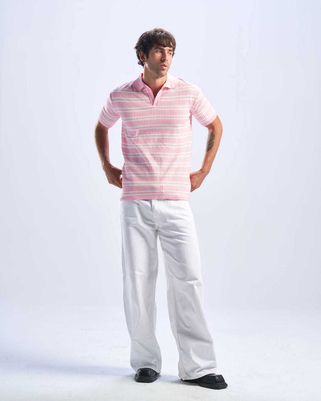 Pink Stripped Cotton Polo Men